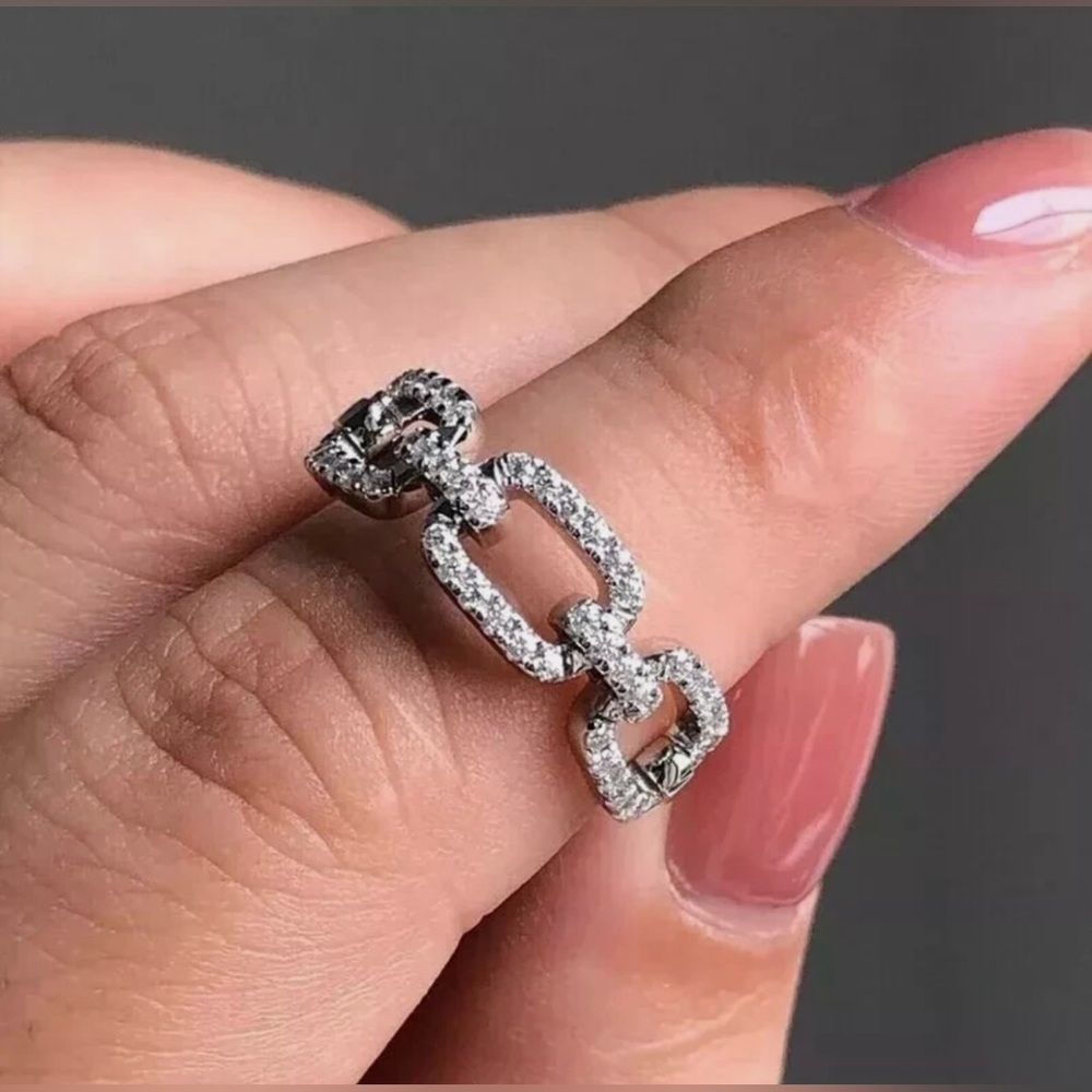 WHITE GOLD PLATED 0.3 CT tw Chain Link
Eternity Paper Clip Stacking Band Ring